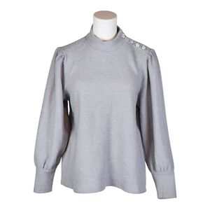 Como Blu Gray Rhinestone Button Shoulder Sweater Balloon Sleeve L